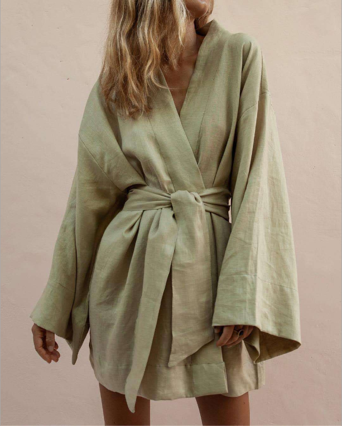 Vestido casual de lino y algodón tipo kimono