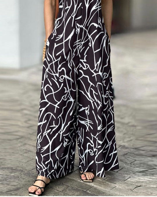 Line print loose jumpsuit