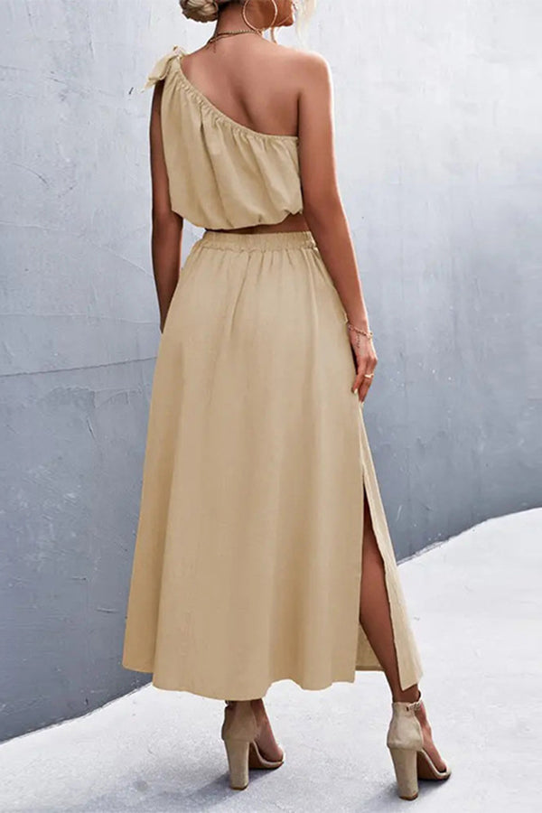 Ensemble robe en lin mélangé à une épaule Catch A Wish
