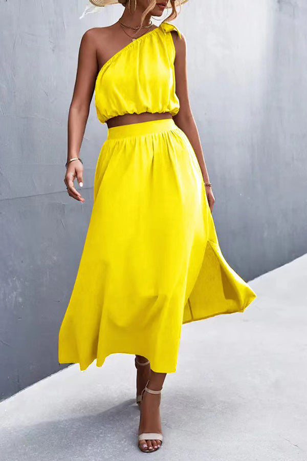 Ensemble robe en lin mélangé à une épaule Catch A Wish