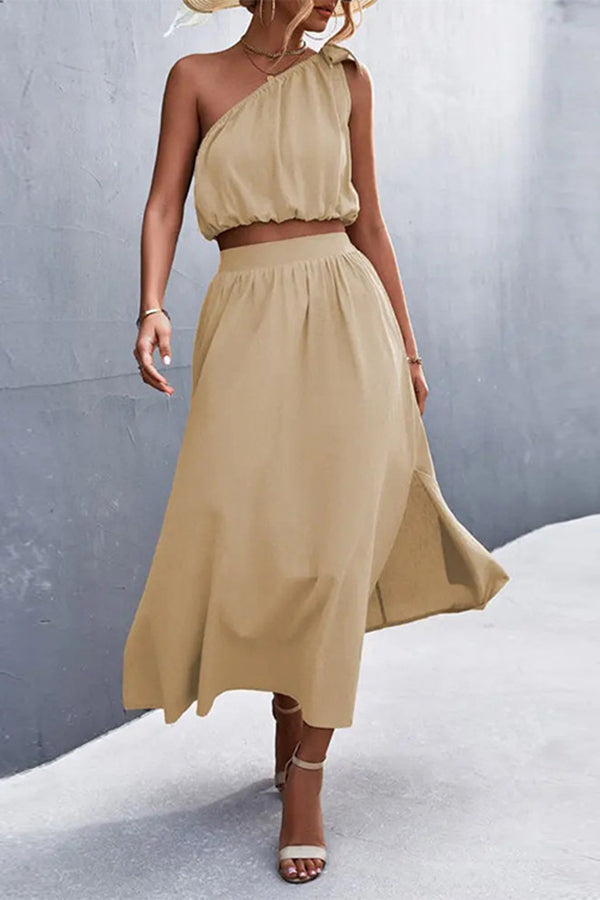 Ensemble robe en lin mélangé à une épaule Catch A Wish
