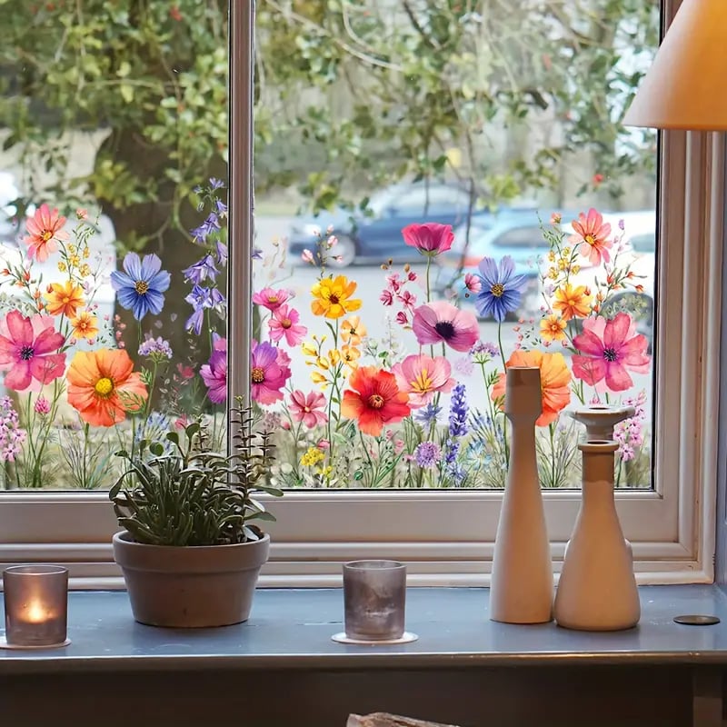 ✨LAST DAY 49% OFF - 💐Colorful Floral Bouquet Window Sticker🖼️(Cut to size freely)✨