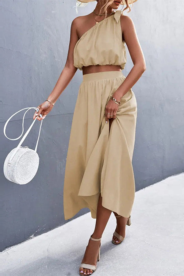 Ensemble robe en lin mélangé à une épaule Catch A Wish