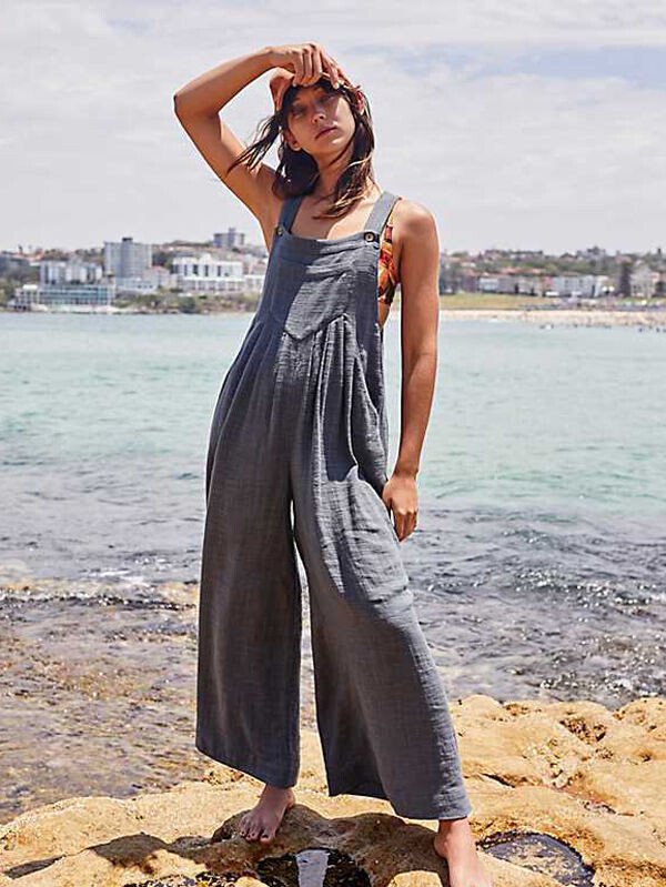 Damen-Jumpsuit aus fester Baumwolle und Leinen