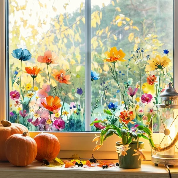 ✨LAST DAY 49% OFF - 💐Colorful Floral Bouquet Window Sticker🖼️(Cut to size freely)✨