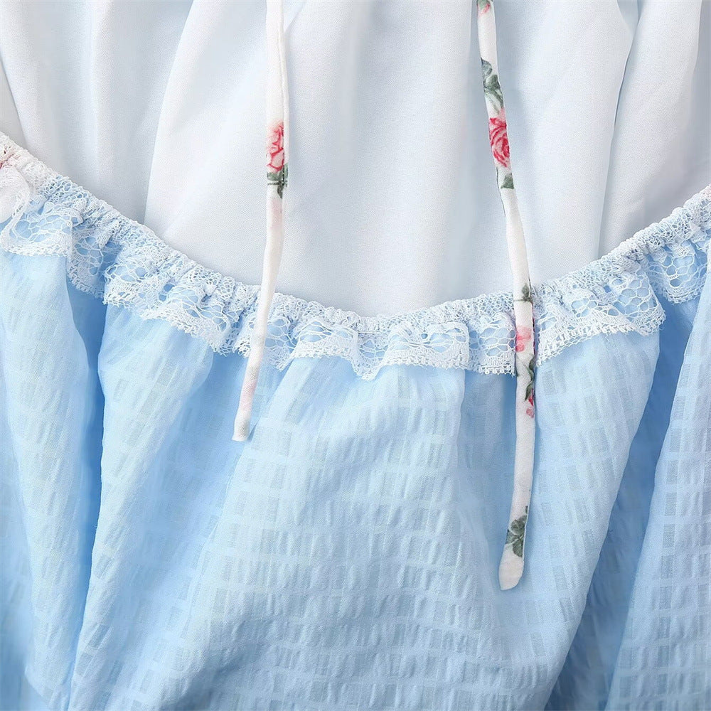 Vestido largo con cordones y estampado floral de encaje