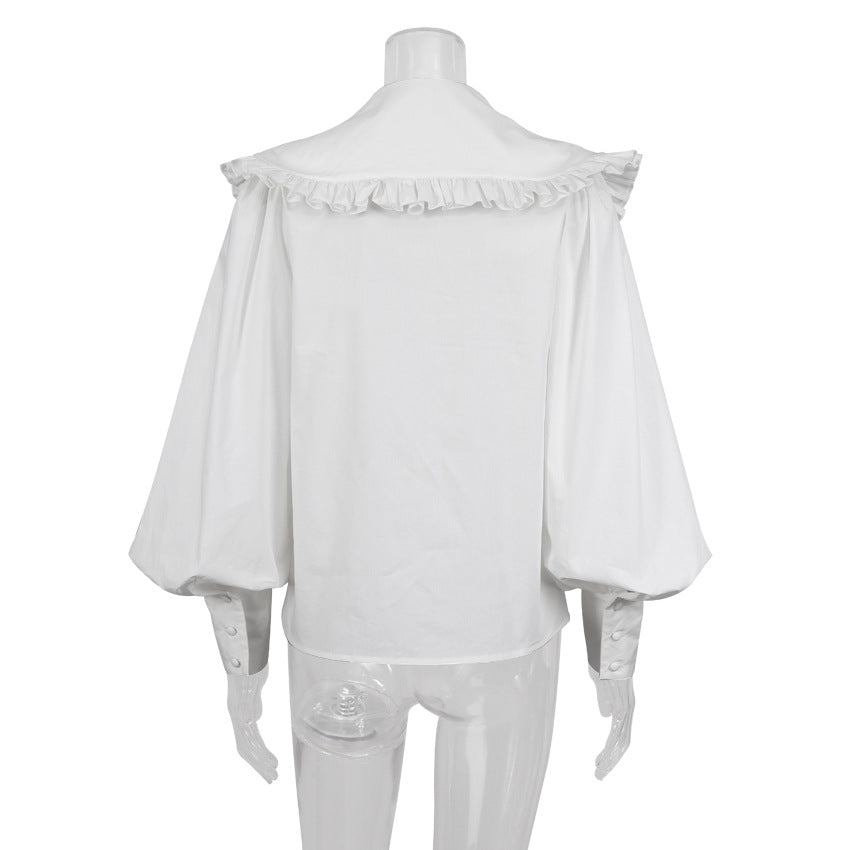 Camisa de algodón estilo corte plisada con cuello de muñeca