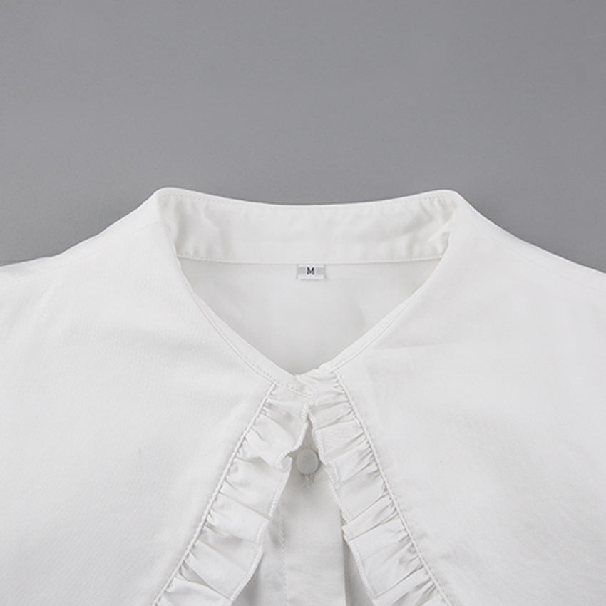 Camisa de algodón estilo corte plisada con cuello de muñeca
