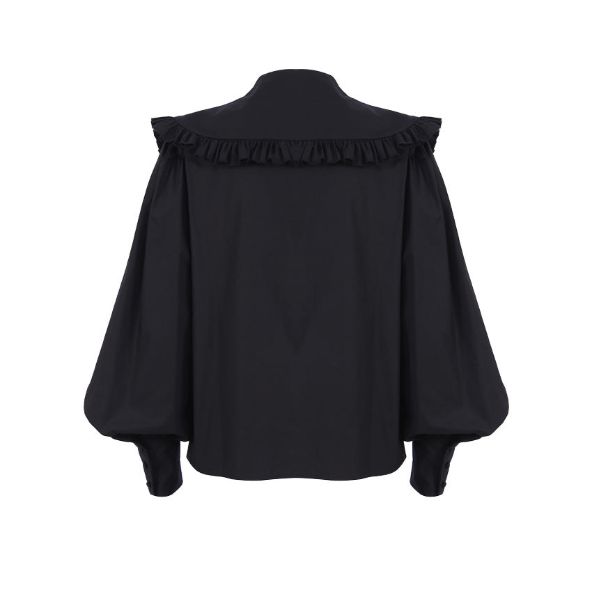 Camisa de algodón estilo corte plisada con cuello de muñeca