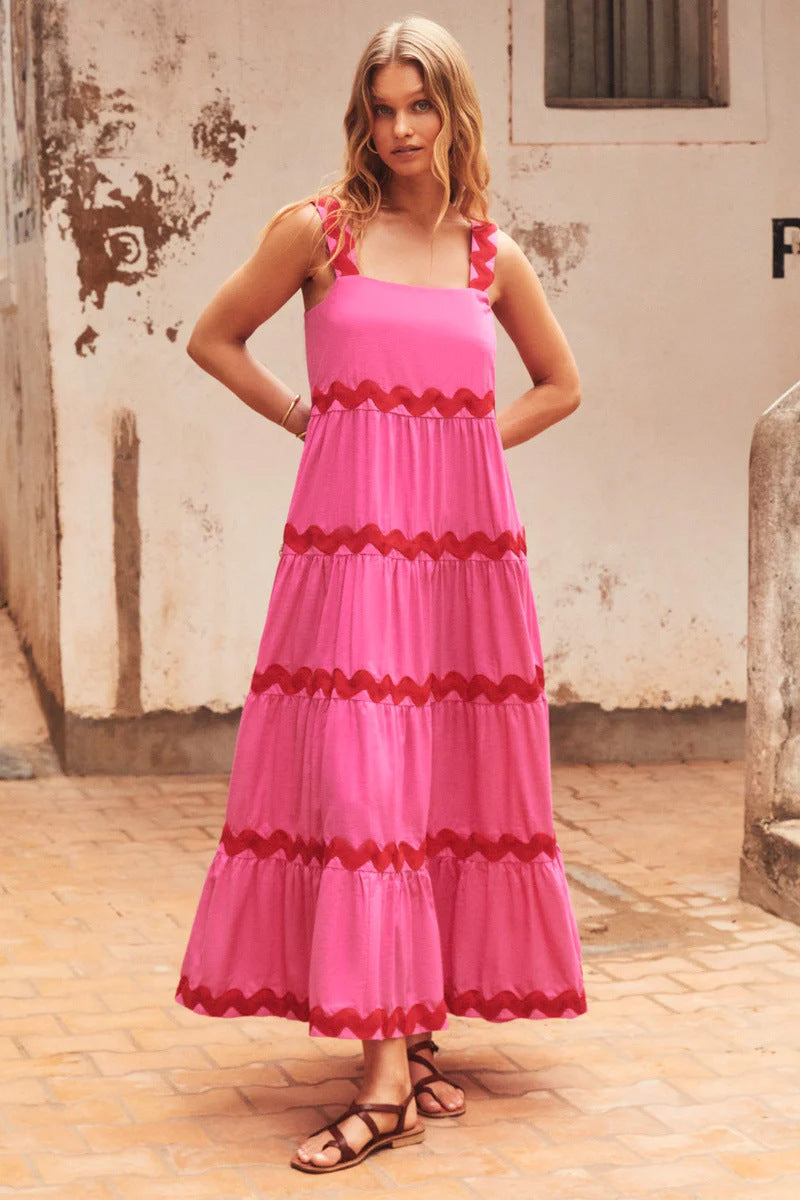 Robe mi-longue bandeau à imprimé ondulé simple