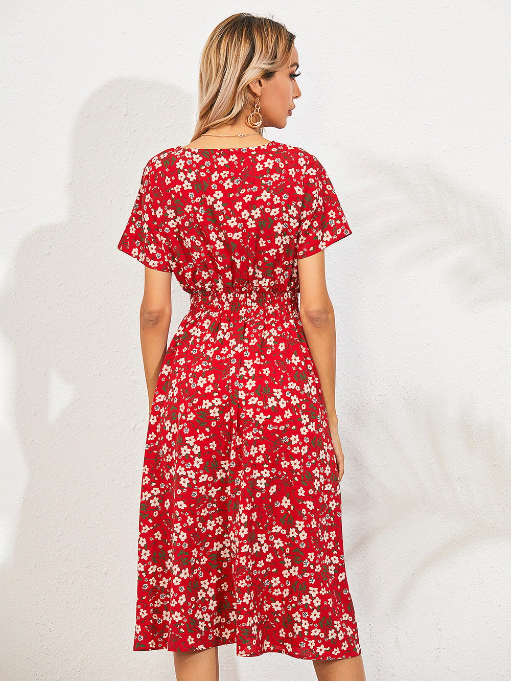 Vestidos Midi De Manga Corta Florales Pequeños Casuales De Moda