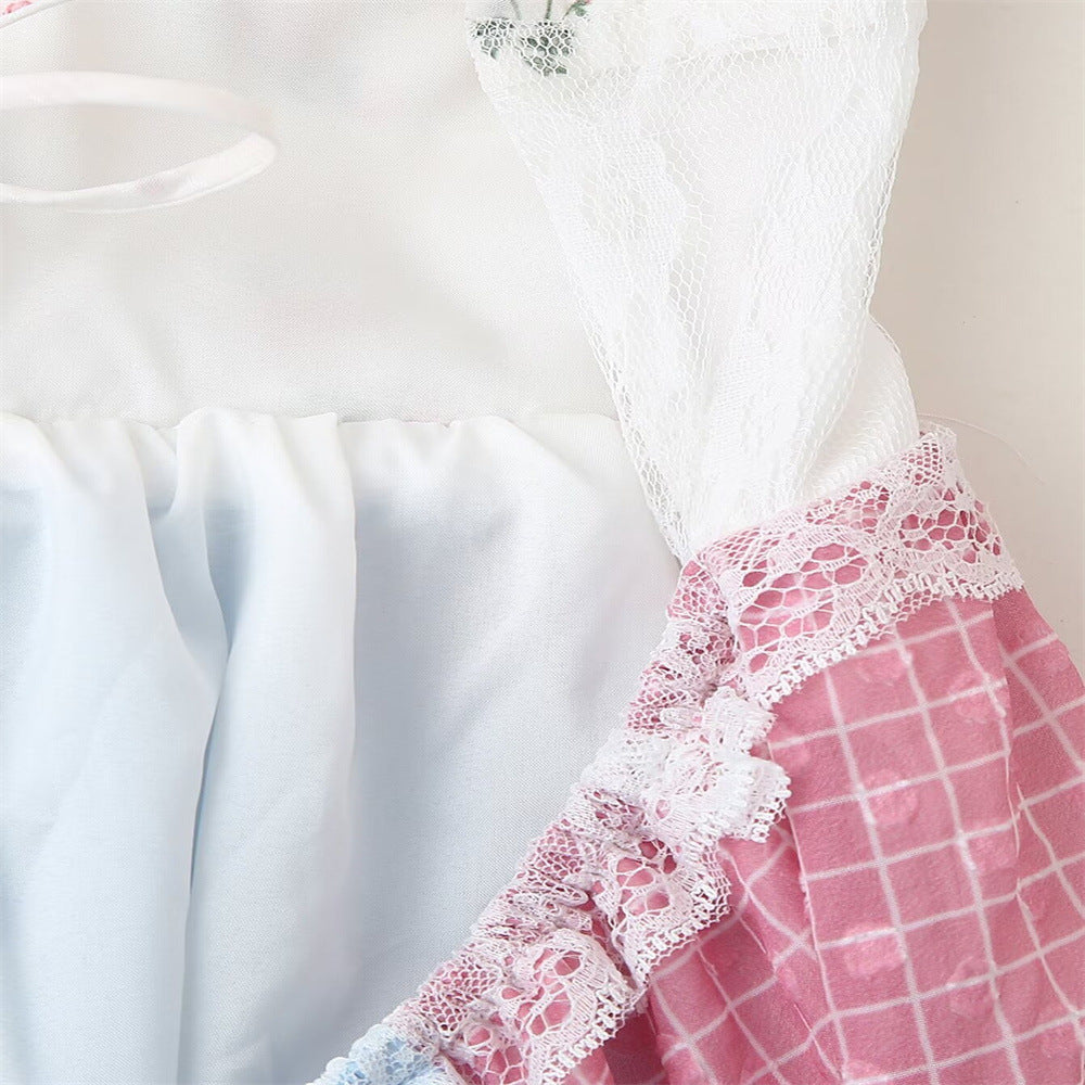 Vestido largo con cordones y estampado floral de encaje