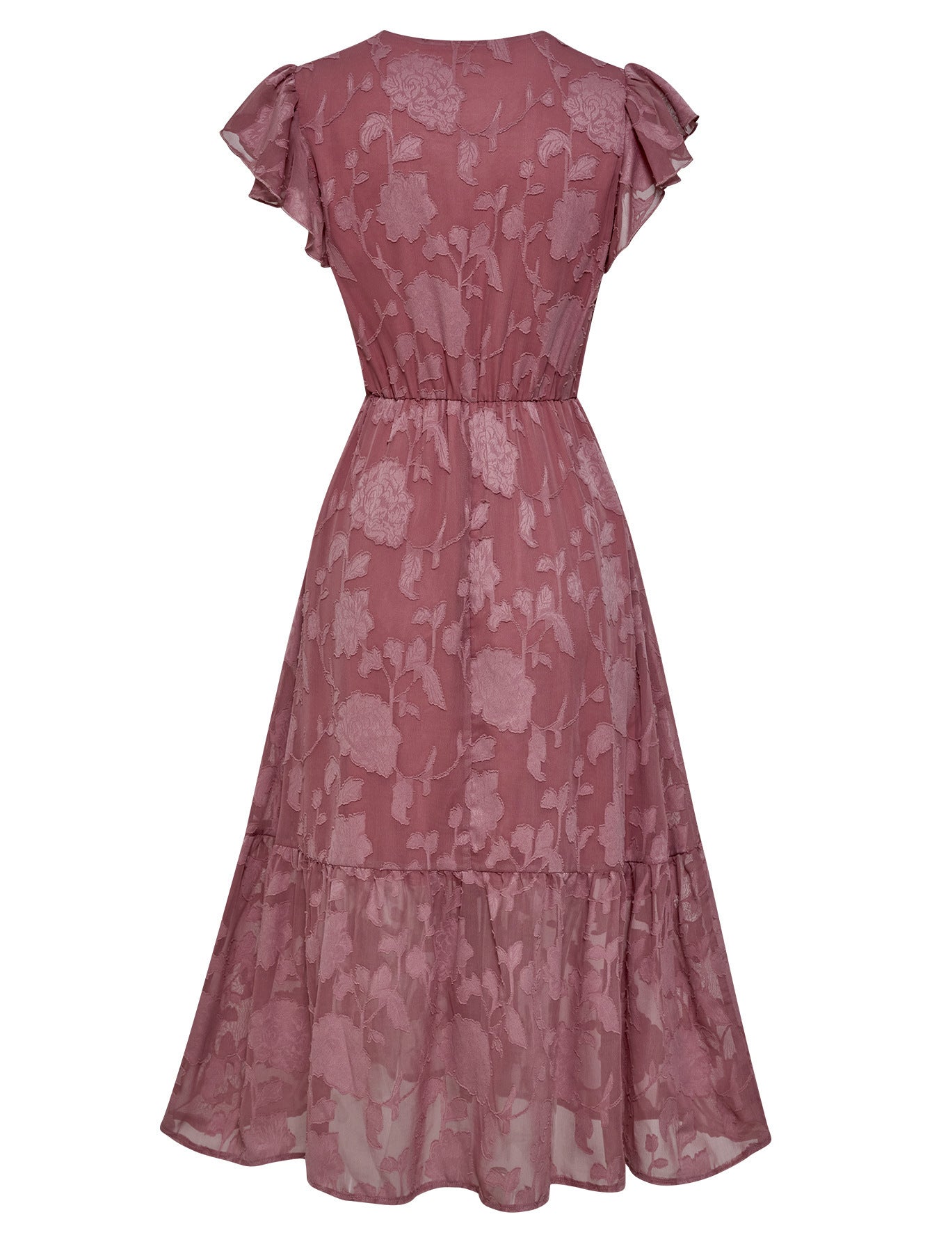רבקה V-Neck A-Line פרחוני שרוולים רפרוף שמלת מידי