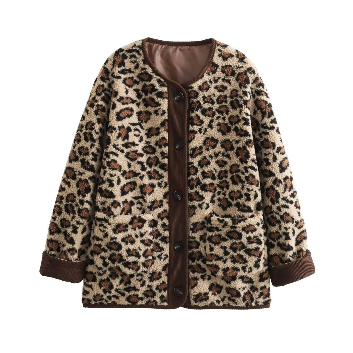 Chaqueta con estampado de leopardo y ribetes de pana