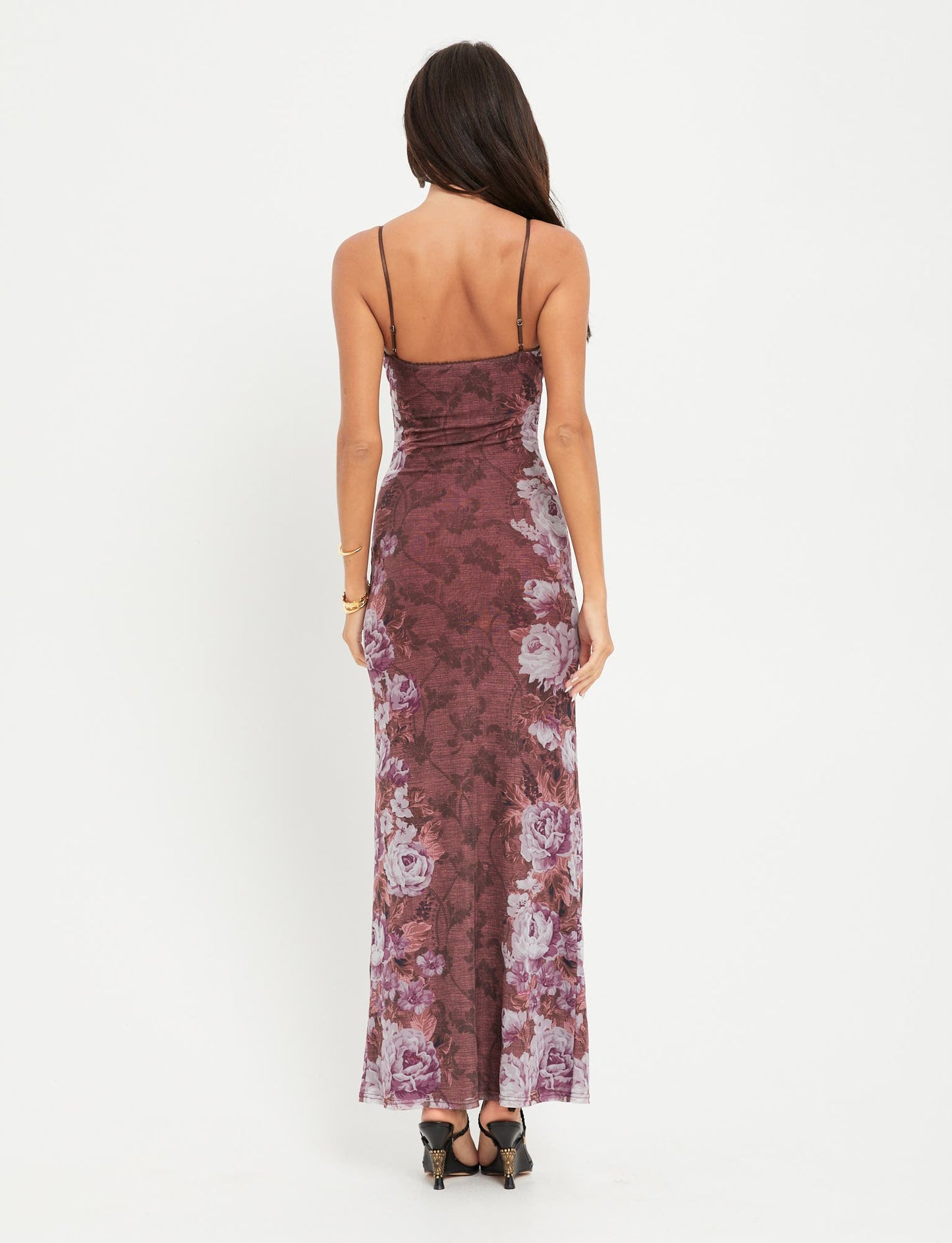 Vestido largo con cuello halter y estampado floral de gama amplia