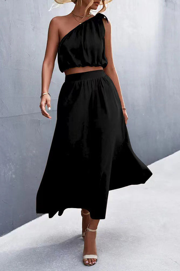 Ensemble robe en lin mélangé à une épaule Catch A Wish