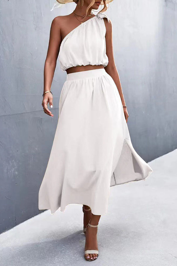 Ensemble robe en lin mélangé à une épaule Catch A Wish