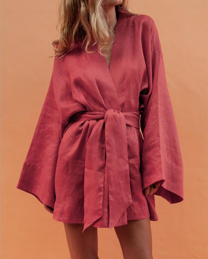 Vestido casual de lino y algodón tipo kimono