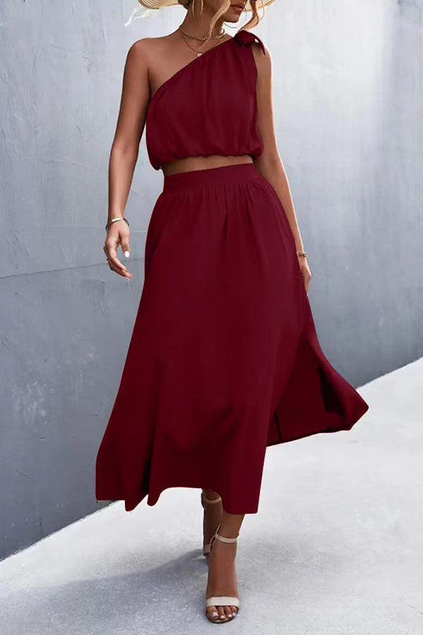 Ensemble robe en lin mélangé à une épaule Catch A Wish