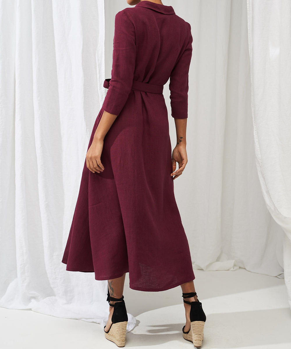 Vestido midi elegante de lino con cordones