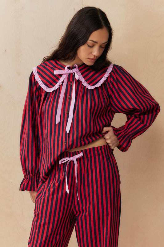 Conjunto de Pijama a Rayas Rojas y Marinas