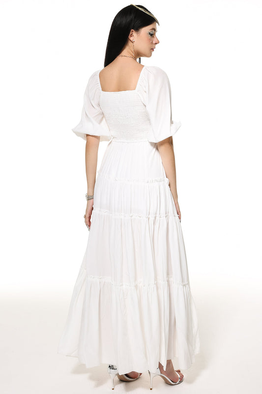 Maxikleid mit V-Ausschnitt und Schlitz Weiß
