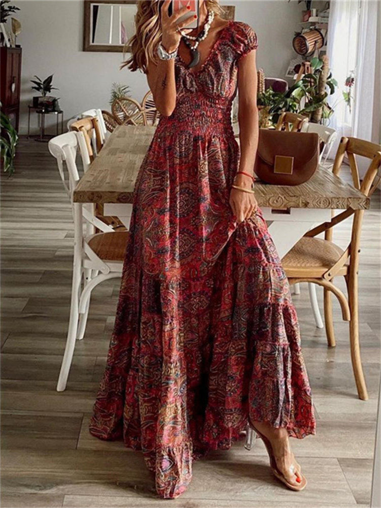Boho blommig volanger Maxiklänning