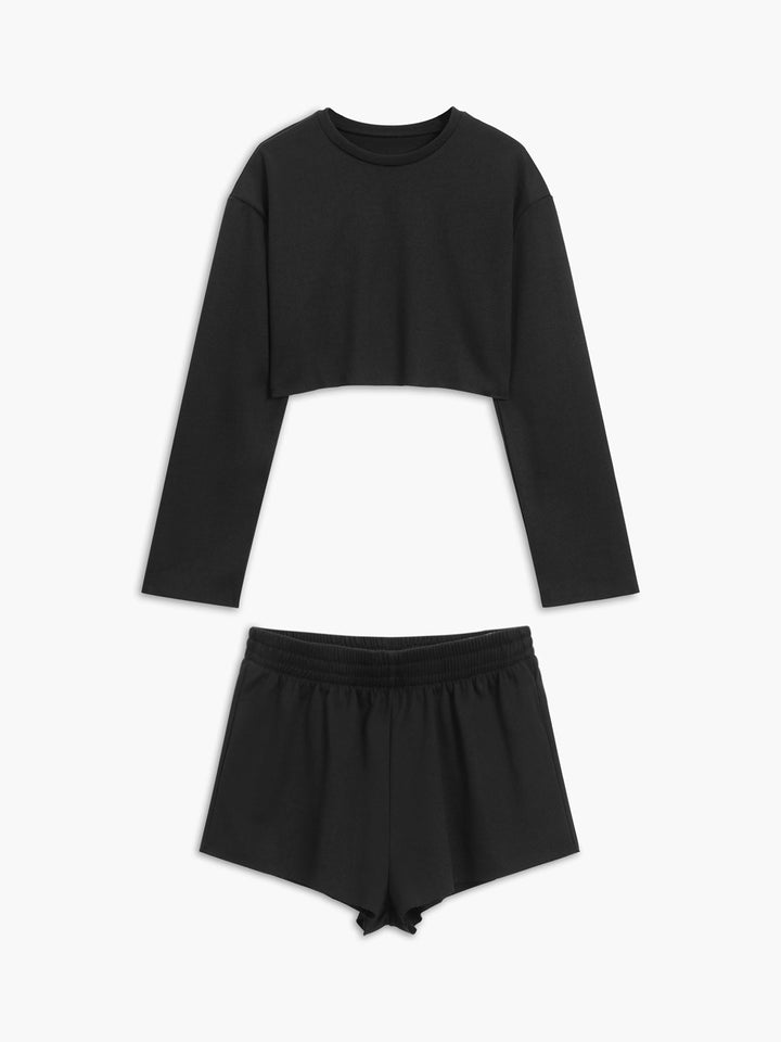 طقم شورت من ثلاث قطع بأكمام طويلة من Athleisure