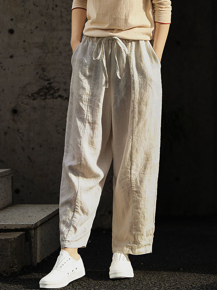 Elegante, lässige Baumwollhose für Damen in reiner Farbe 