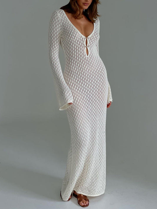 Überwurf, langärmeliges, rückenfreies langes Kleid 