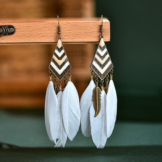 1Pair Feather Decor Dream Catcher Shaped Drop Earrings