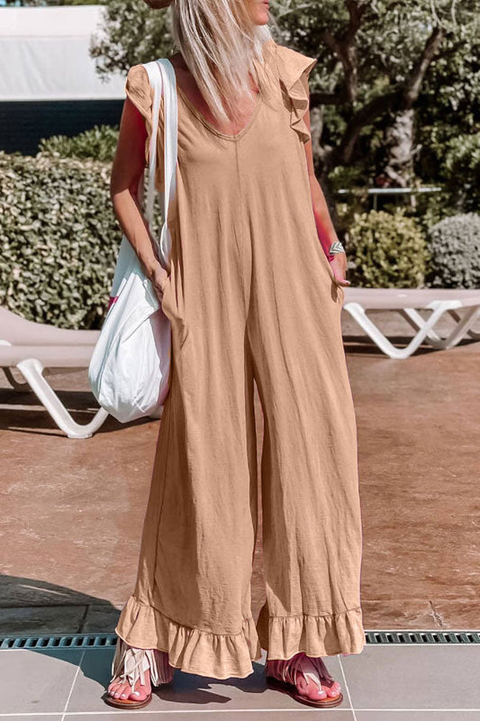 Mono cómodo de verano con volantes y cuello en V