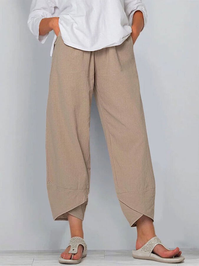 Damen Baumwolle Leinen Einfache Lose Casual Neunte Hose 