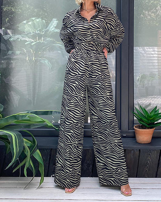 Mono Suelto de Manga Larga con Solapa y Estampado de Moda