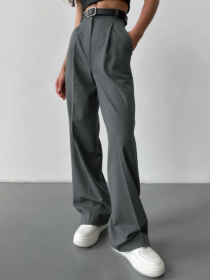 Anzughose mit hoher Taille, geradem Bein und weitem Bein
