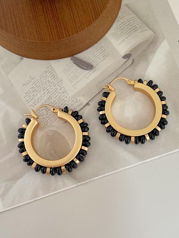 Pendientes redondos con cuentas de piedra natural de colores