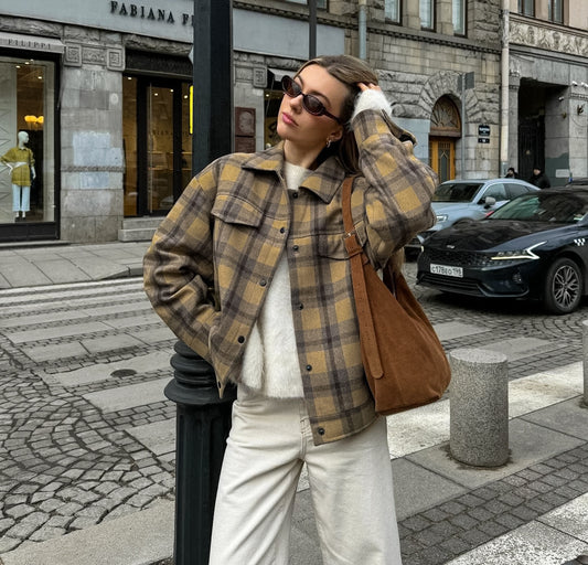 Chaqueta clásica informal de cuadros con solapa