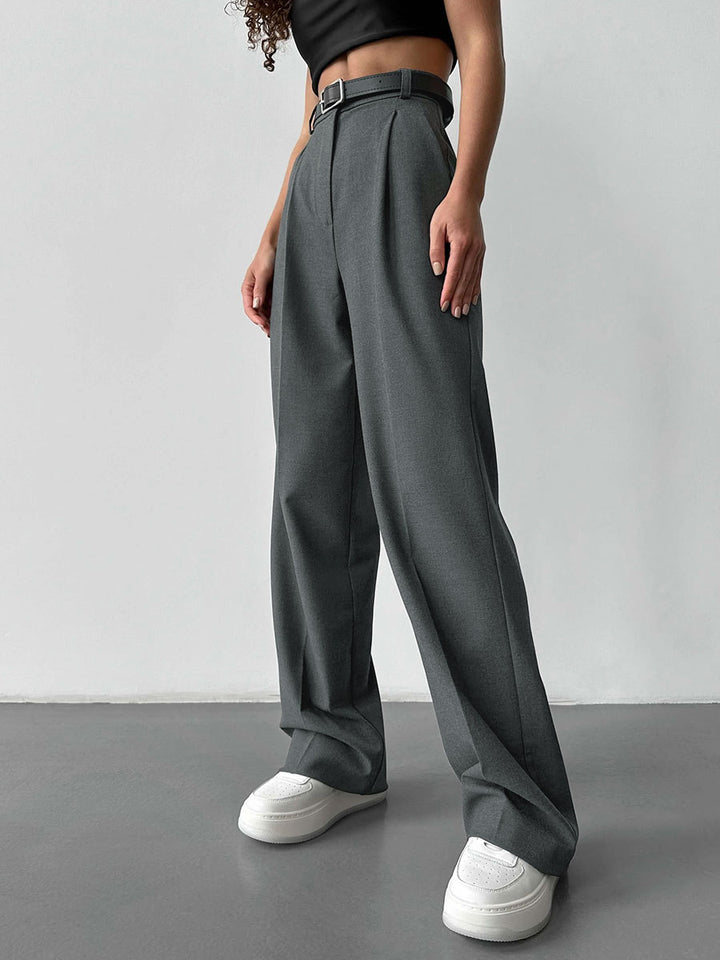 Anzughose mit hoher Taille, geradem Bein und weitem Bein