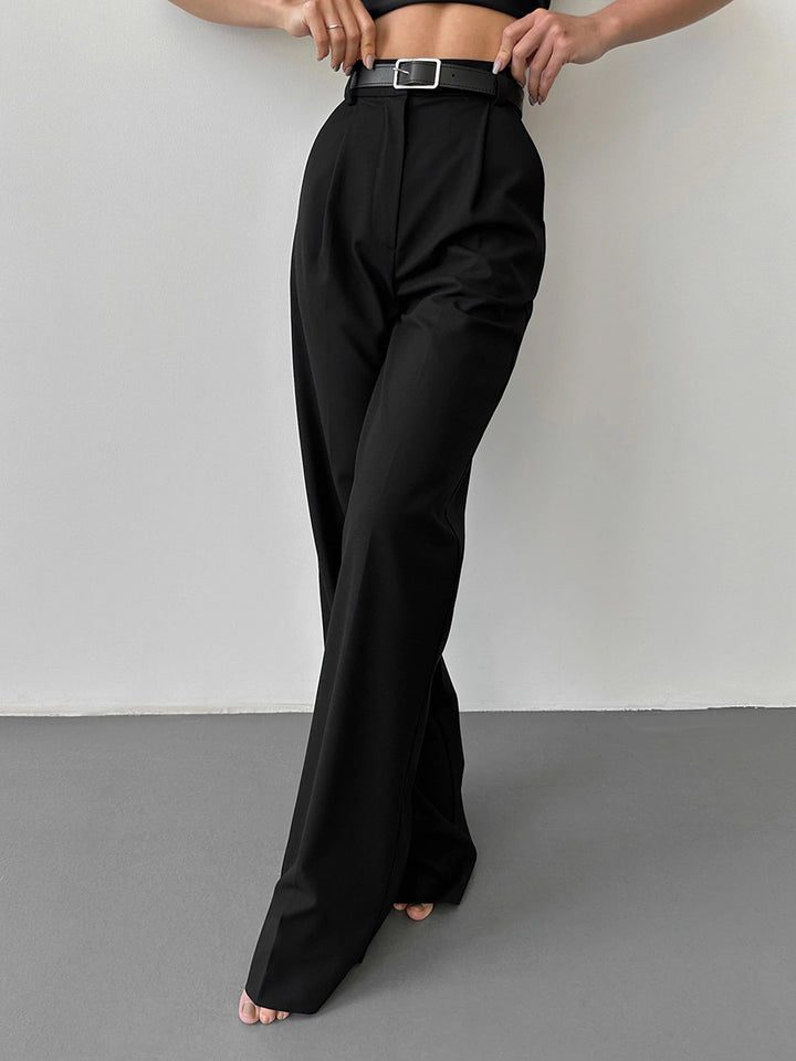 Anzughose mit hoher Taille, geradem Bein und weitem Bein