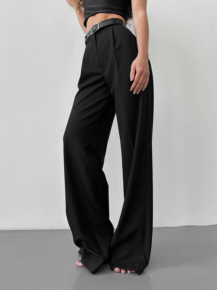 Anzughose mit hoher Taille, geradem Bein und weitem Bein