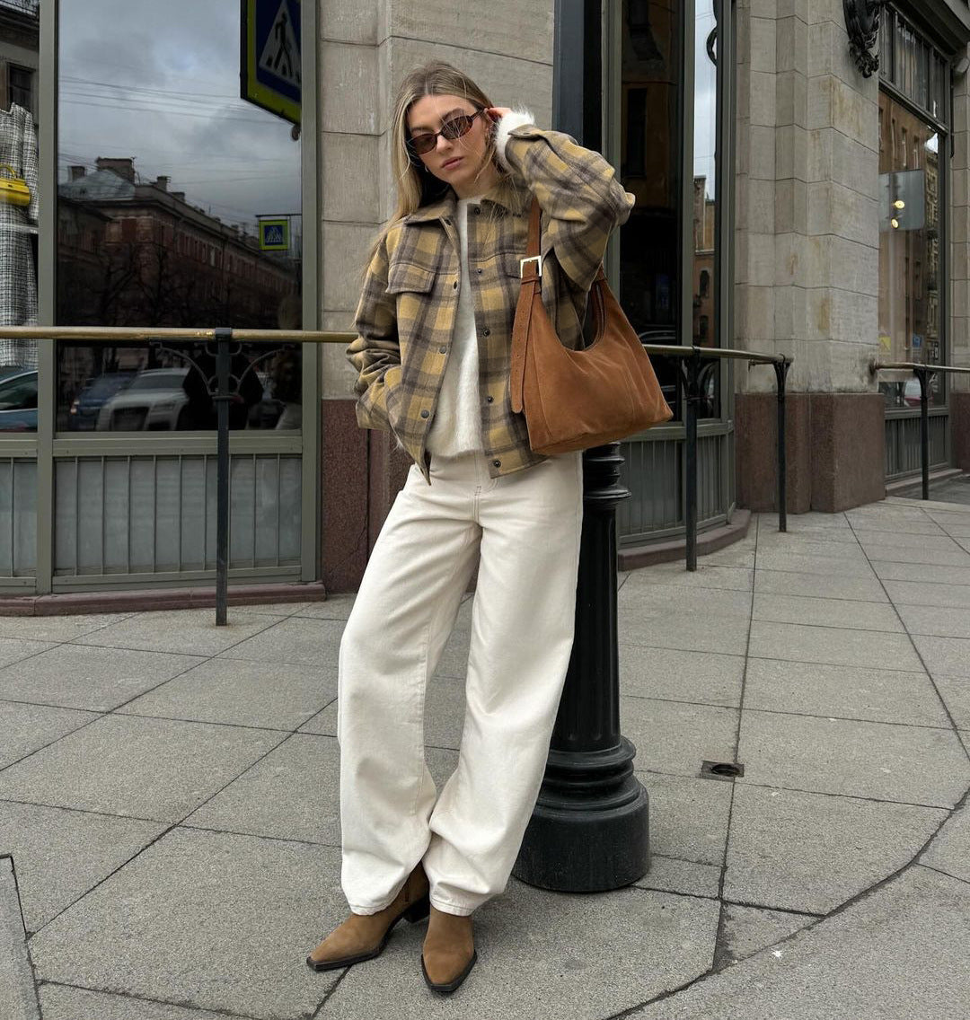 Chaqueta clásica informal de cuadros con solapa