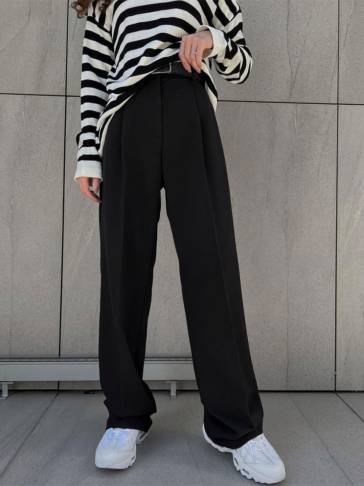 Anzughose mit hoher Taille, geradem Bein und weitem Bein