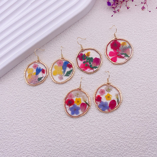 Pendientes de oro con flores secas multicolores Drop Glue