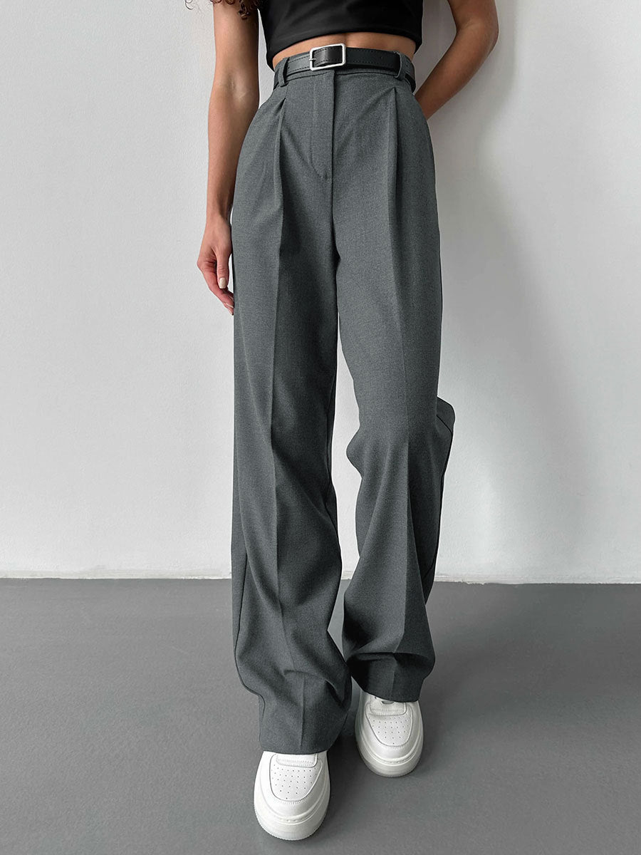 Anzughose mit hoher Taille, geradem Bein und weitem Bein