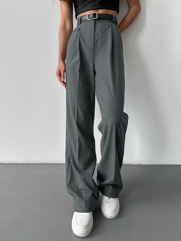 Anzughose mit hoher Taille, geradem Bein und weitem Bein