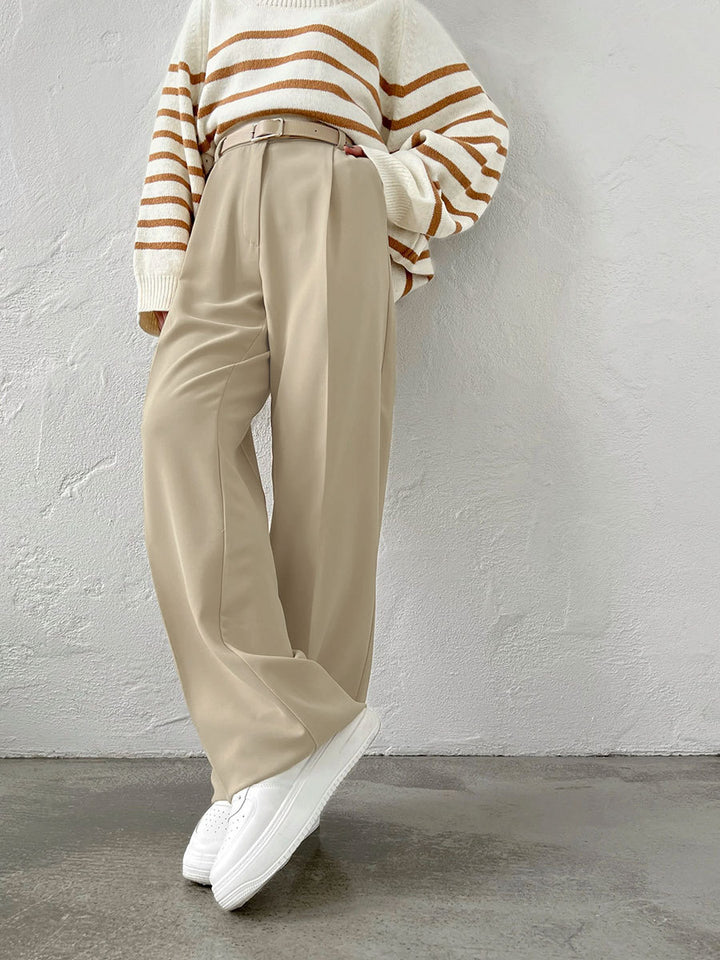 Anzughose mit hoher Taille, geradem Bein und weitem Bein
