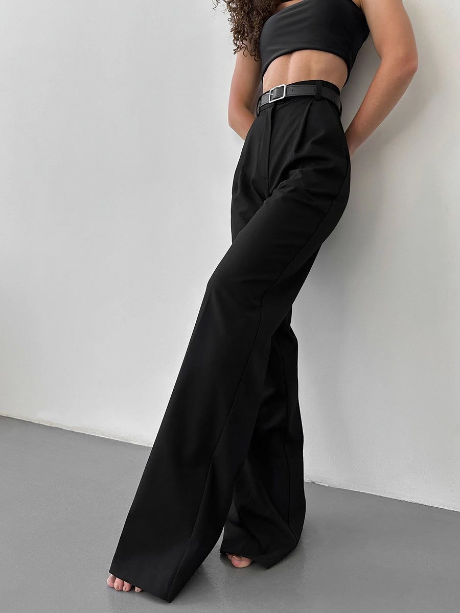 Anzughose mit hoher Taille, geradem Bein und weitem Bein