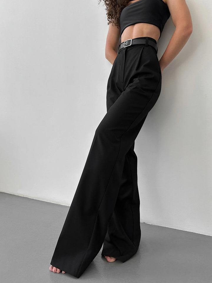 Anzughose mit hoher Taille, geradem Bein und weitem Bein