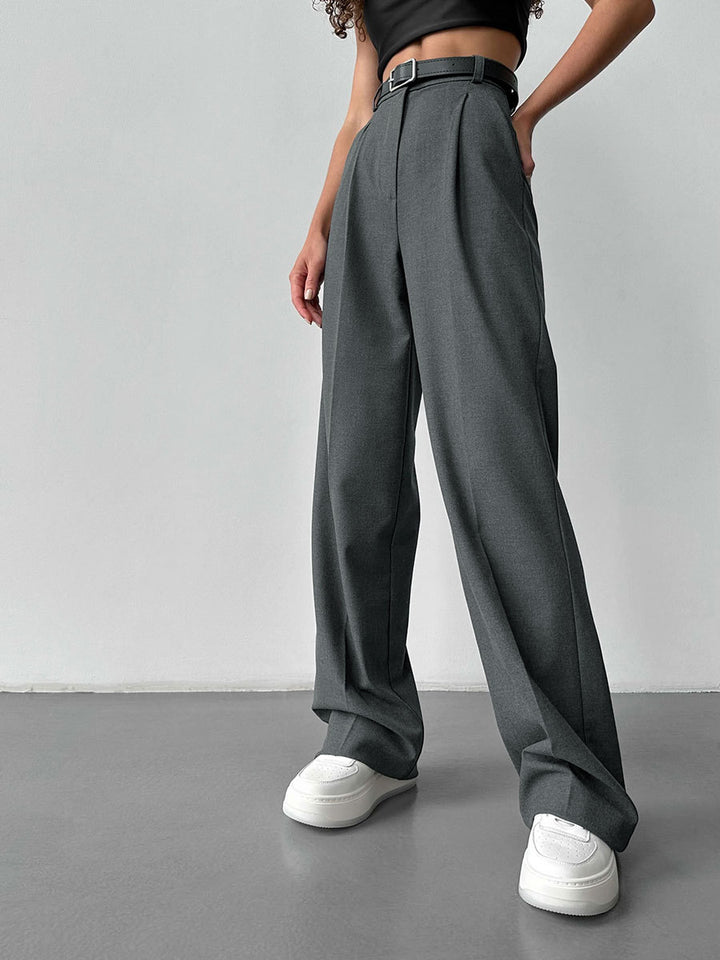 Anzughose mit hoher Taille, geradem Bein und weitem Bein