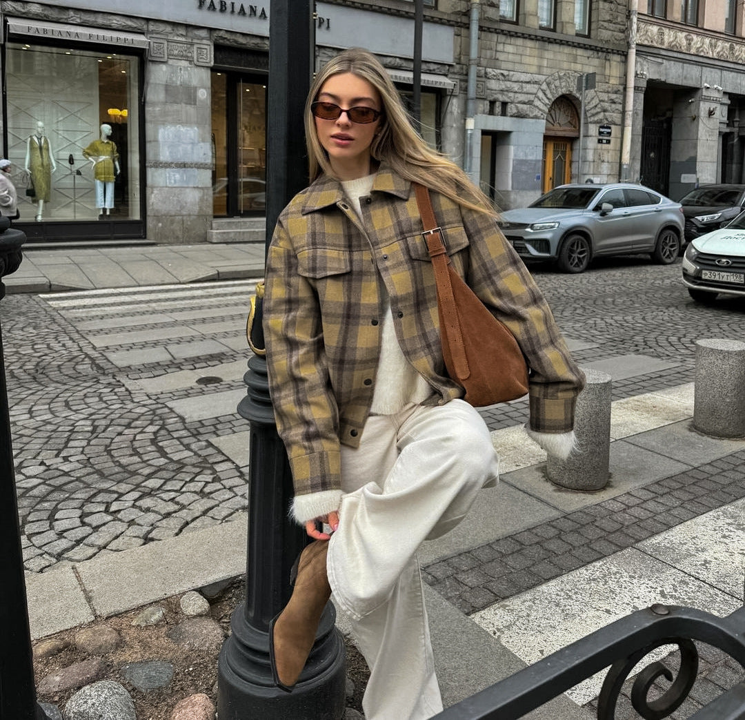 Chaqueta clásica informal de cuadros con solapa
